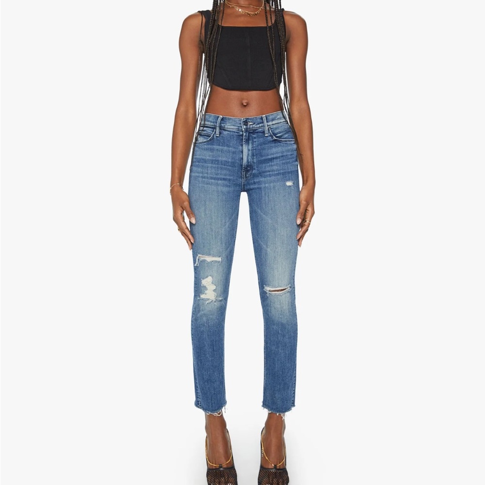 The midrise dazzler ankle fray midnight warrior mother jeans